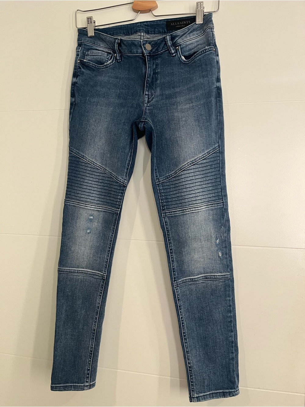 AllSaints Biker Destroys Ankle Jeans Blue Moto Skinny Stretch Denim 26/27